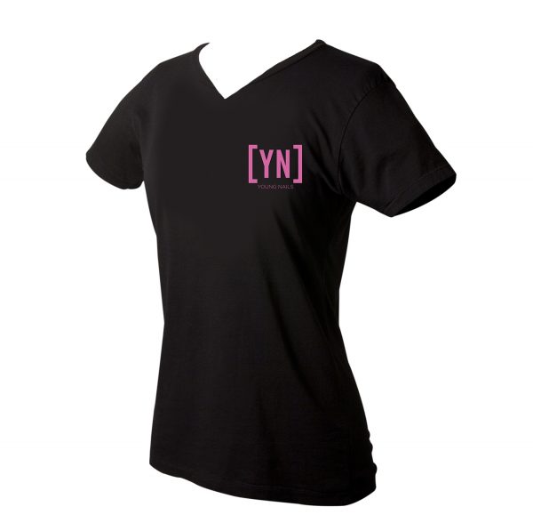 Black Young Nails T Shirt (Pink logo)